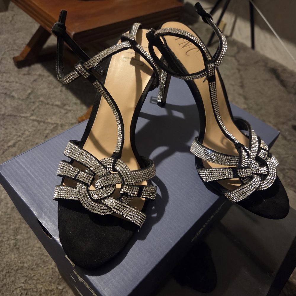 Elegant Black and Silver Rhinestone Women's Heels